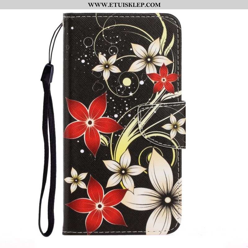 Etui Folio do Samsung Galaxy S22 Plus 5G z Łańcuch Kolorowe Paskowate Kwiaty
